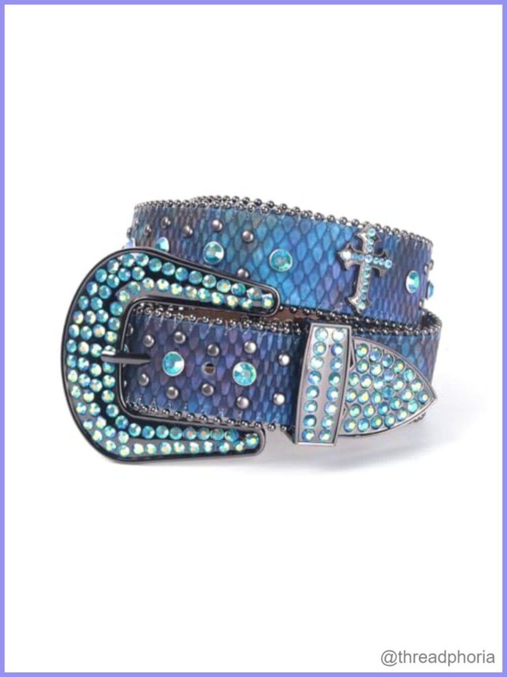 Rhinestone Western Cowboy Belt Bling Cross Design Leather Jeans